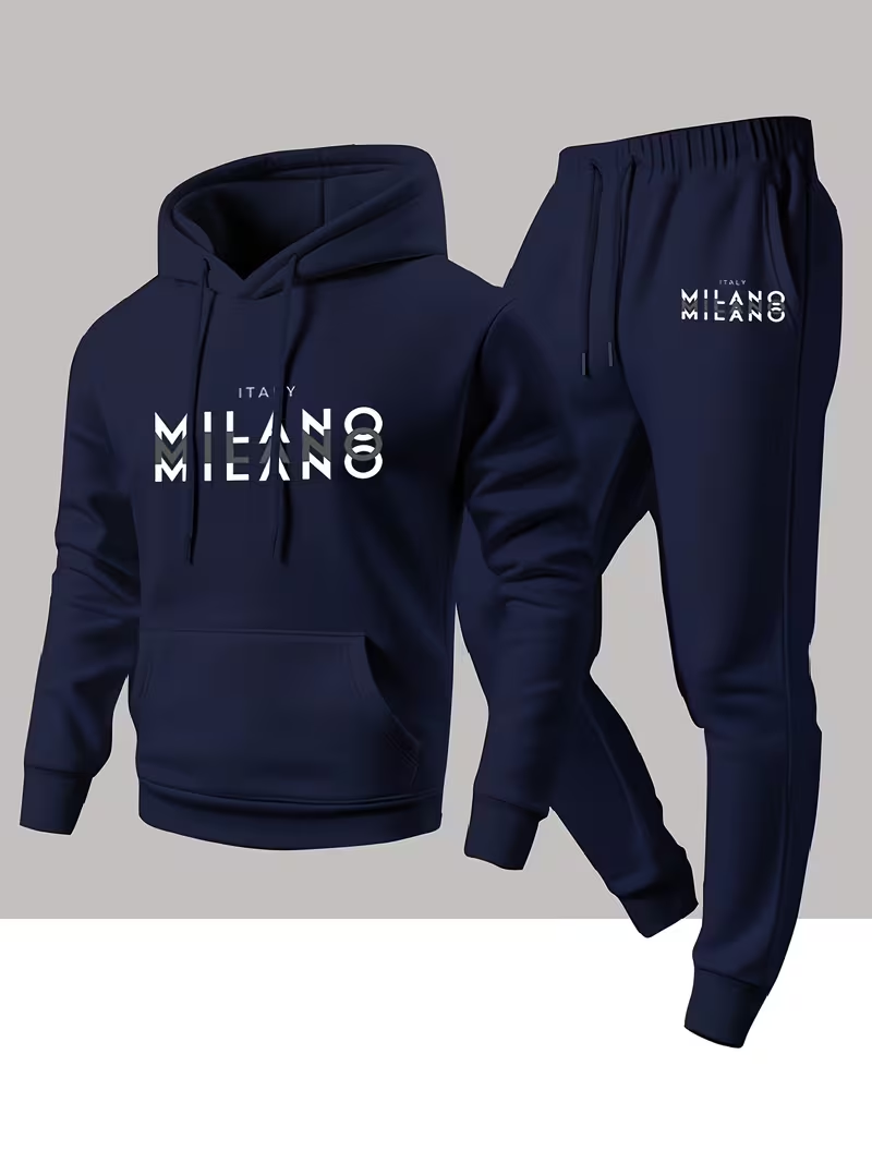 Winter Clothing Hoodie - Herren Trendiges Mode-Set mit Buchstabendruck Zweiteiliges